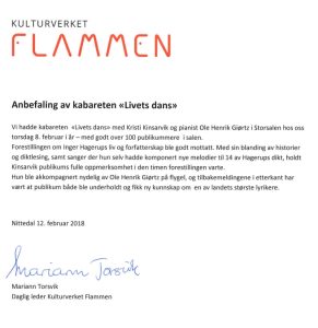 Anbefaling av Livets Dans - Kulturverket Flammen